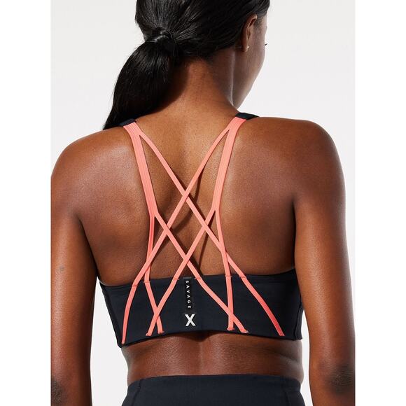 Savage X Fenty Sport Strap It Up Low Impact Sports Bra Black Pink Large - Picture 1 of 9